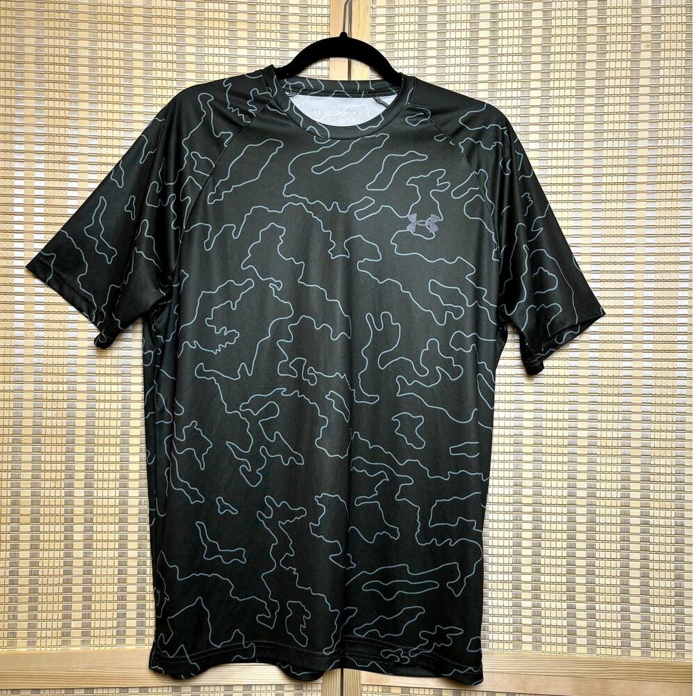 Under Armour Men's Olive Green Poly Dry Logo Performance Shirt Medium EUC